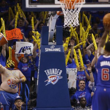 The imposing NBA Finals free throw presence of OKC superfan Thundor